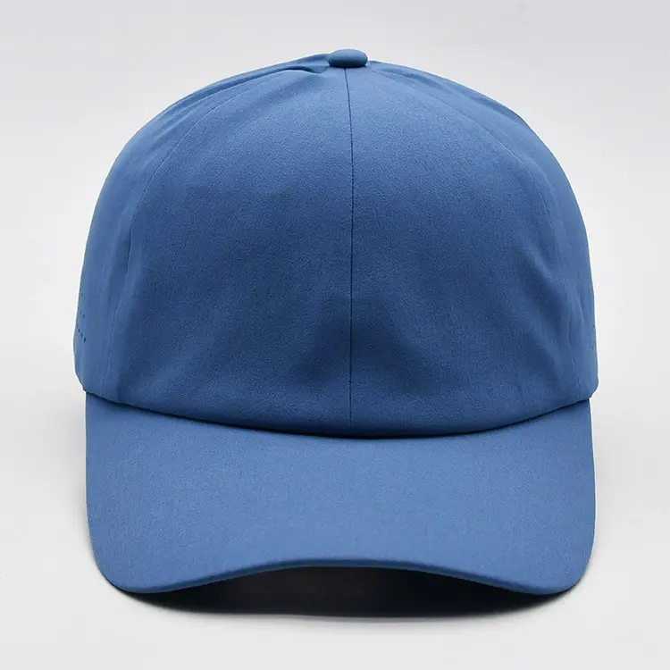 Unstructured Plain 6-Panel Curved Brim High Quality Blue Color Low Profile Adjustable Cotton/Polyester Fabric Baseball Caps