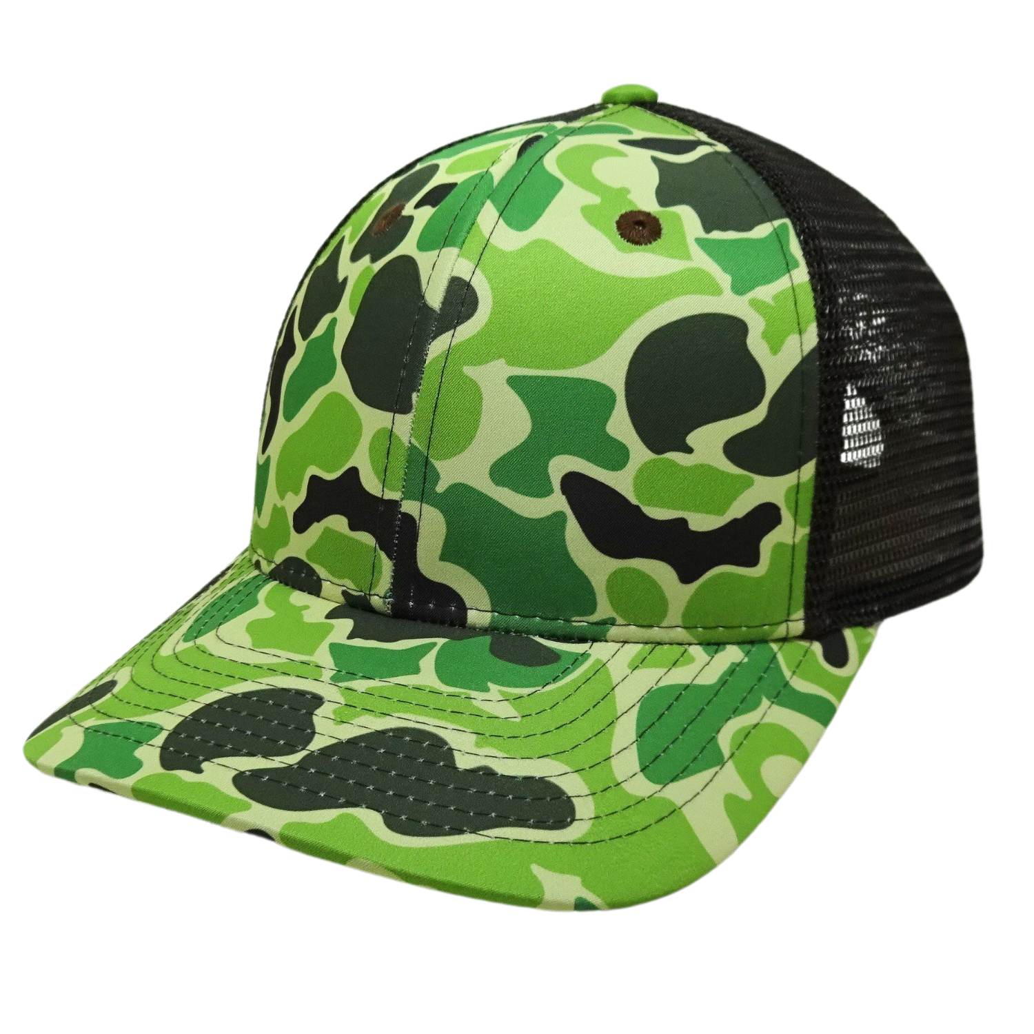 Vietnam Factory 6 Panel Old School Duck Camo Hats Black Mesh Trucker Hats With Custom Logo for Outdoor Activities 3
