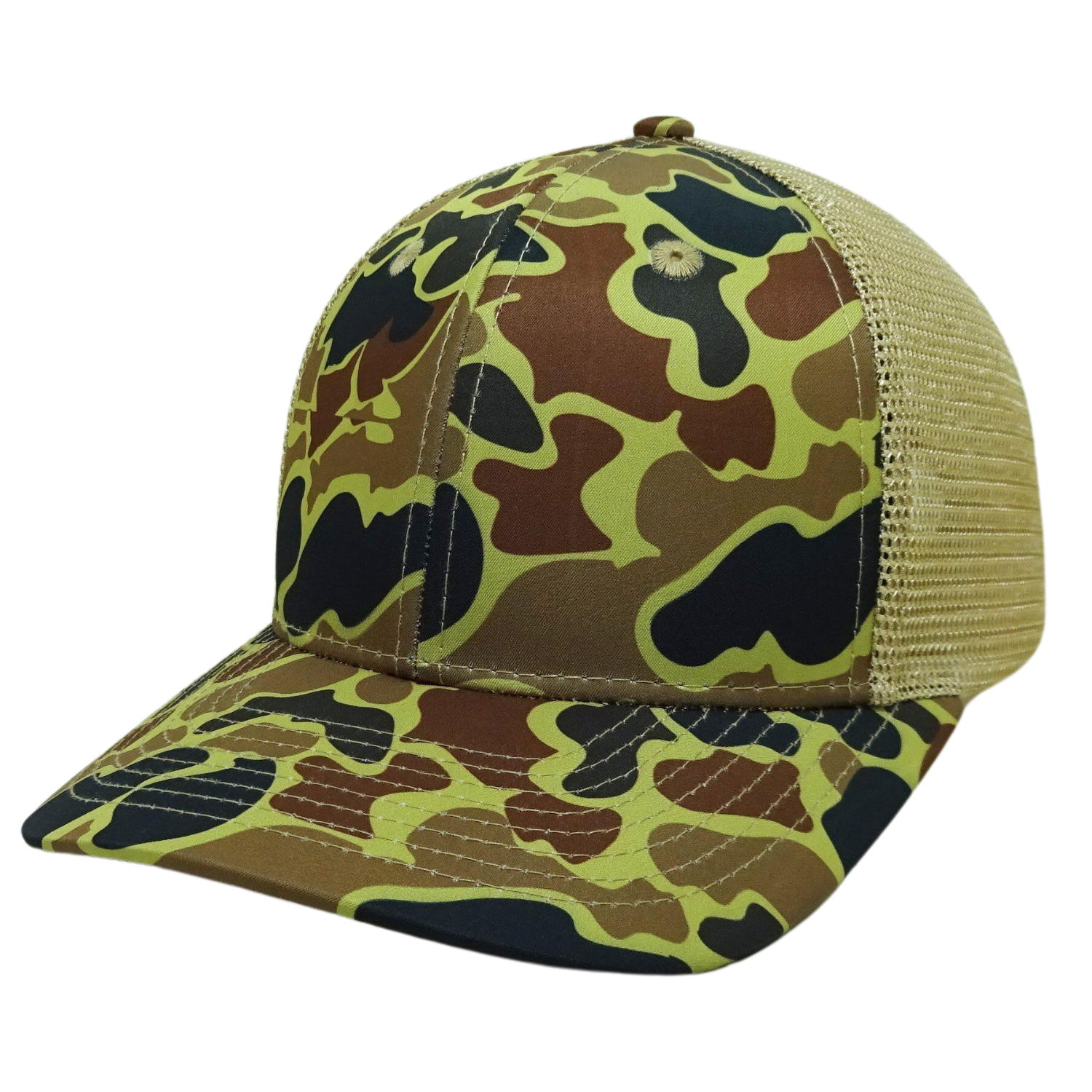 Vietnam Factory 6 Panel Old School Duck Camo Hats Black Mesh Trucker Hats With Custom Logo for Outdoor Activities