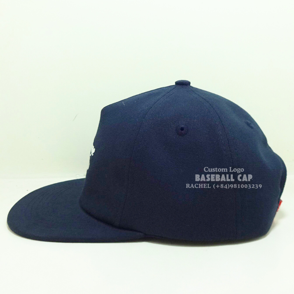 Vietnam Headwear Embroidered Snapback Caps 5 Panel Structured Hats Navy Blue Label On Sweatband Closure Tag For Events All Ages 4