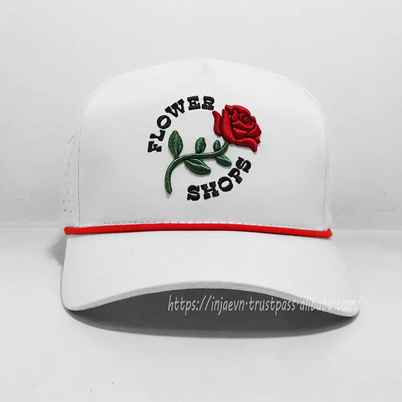 Vietnam Made Custom 3D Embroidered Baseball Caps With Rope Detail Breathable Cut Holes Hat For Casual Outdoor Style Promotion L1