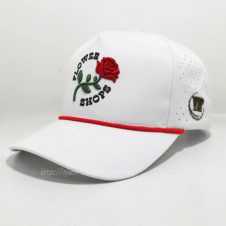 Vietnam Made Custom 3D Embroidered Baseball Caps With Rope Detail Breathable Cut Holes Hat For Casual Outdoor Style Promotion L1 3