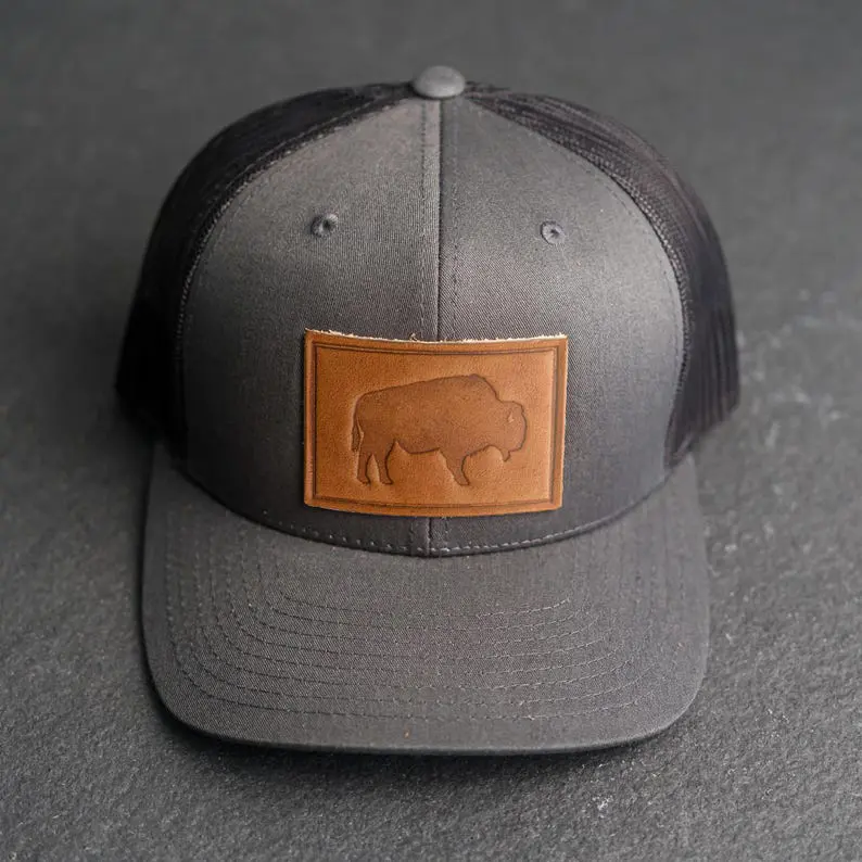 Vietnam Made Custom Animal Leather Patch Trucker Hat Breathable Mesh Back Caps For Men Women Hunting Casual Style Promotion L01 2