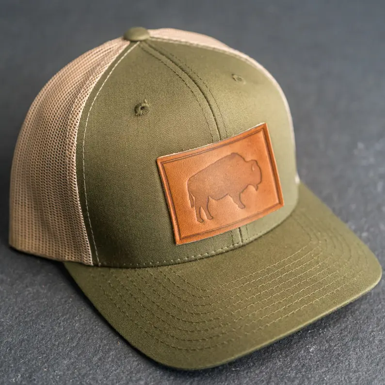 Vietnam Made Custom Animal Leather Patch Trucker Hat Breathable Mesh Back Caps For Men Women Hunting Casual Style Promotion L01 6