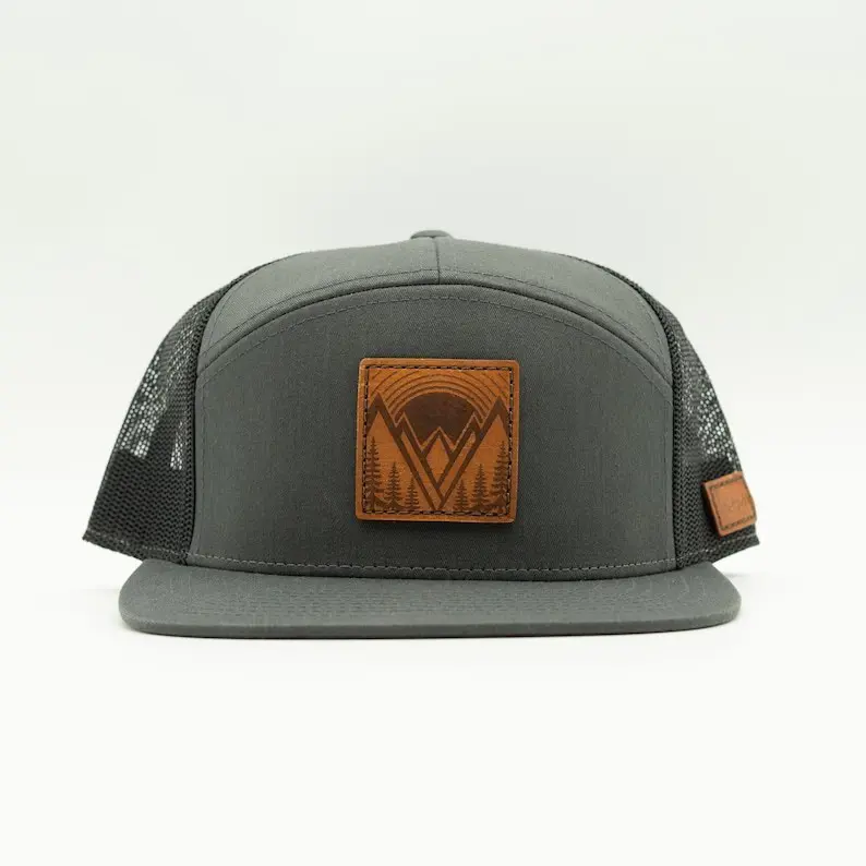 Vietnam Made Trucker Hat OEM Custom Leather Patch Flat Bill Breathable Mesh Back Cap For Unisex Travel Casual Style Promotion L1 5
