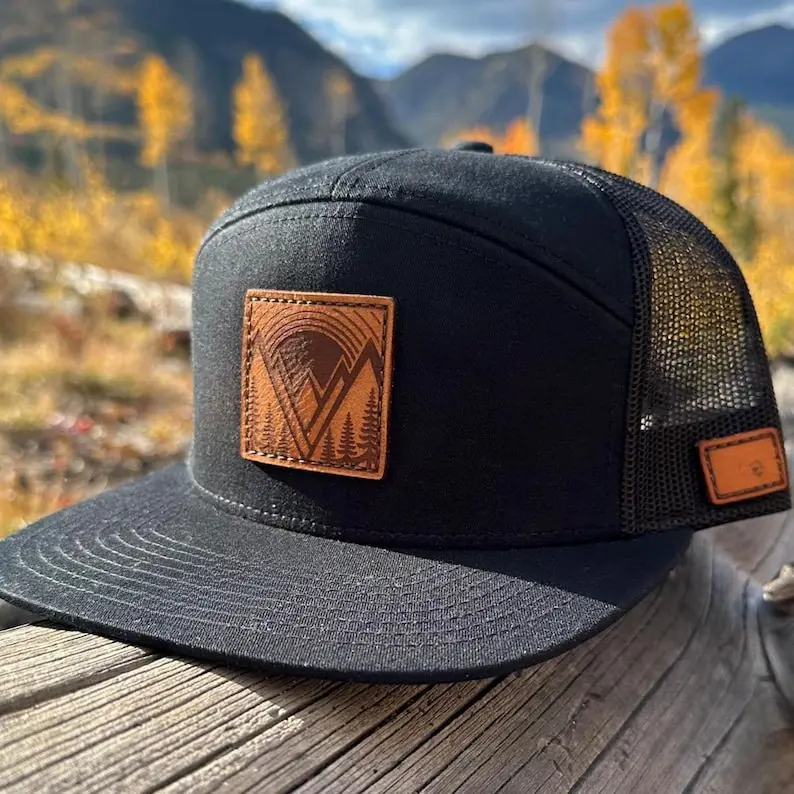 Vietnam Made Trucker Hat OEM Custom Leather Patch Flat Bill Breathable Mesh Back Cap For Unisex Travel Casual Style Promotion L1 4