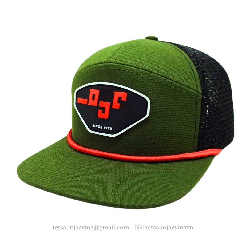 Vietnam OEM ODM Hat Factory Custom Rubber Patch Logo Caps Rope Trucker Hats Flat Brim Printed Seam Tape Snapback Hats L01 3