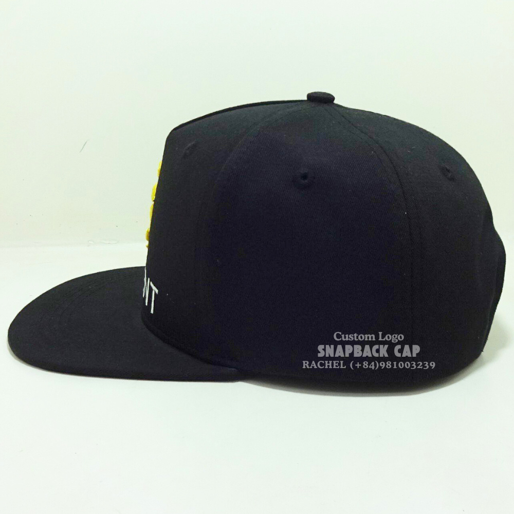 Vietnam Wholesale Black Snapback High Profile Embroidered 3D Embroidered Logo Fully Custom Inner Tapes Hip Hop Style Fashionable 4