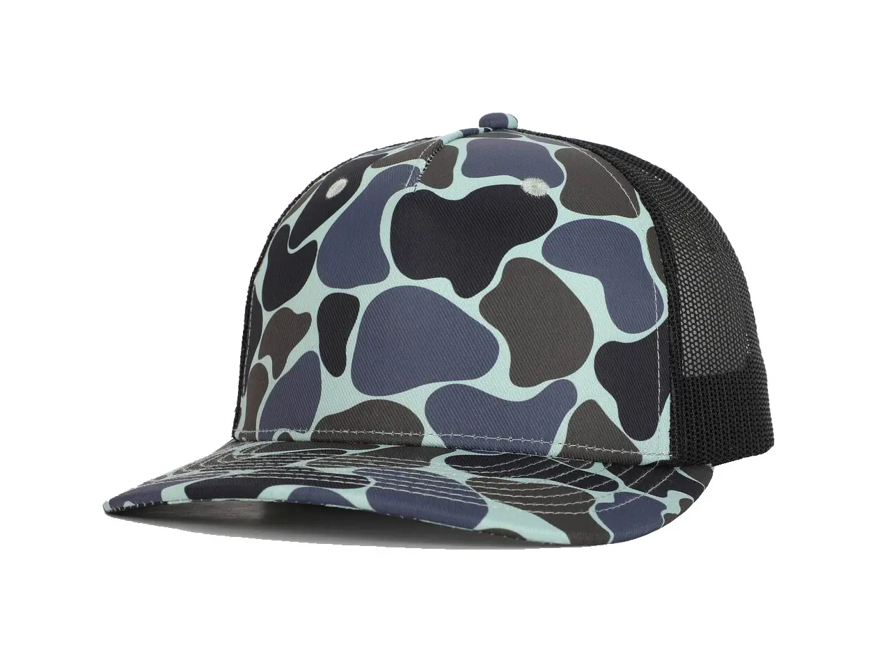 Vintage Blue Ducks Camo 5 Panel Trucker Cap with Custom Logo Adjustable Plastic Snap Wholesale Hiphop Sports Cap High Quality 2