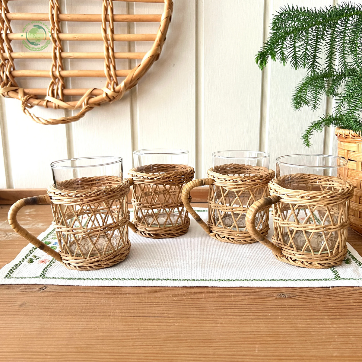 Vintage set of 4 Rattan Wicker Cup Made in Vietnam Eco friendly material used for Home decoration Table decoration Wholesale 2