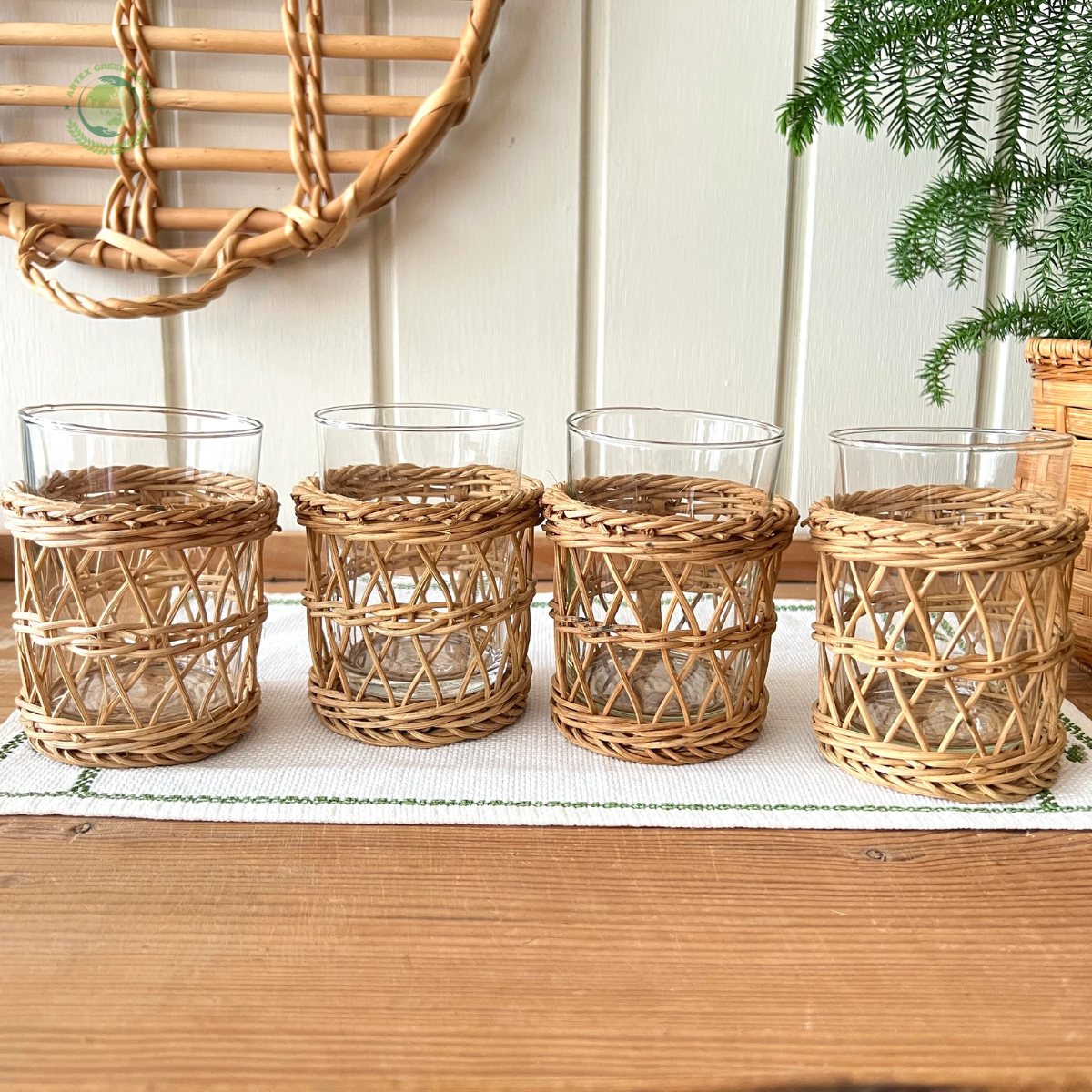 Vintage set of 4 Rattan Wicker Cup Made in Vietnam Eco friendly material used for Home decoration Table decoration Wholesale 4