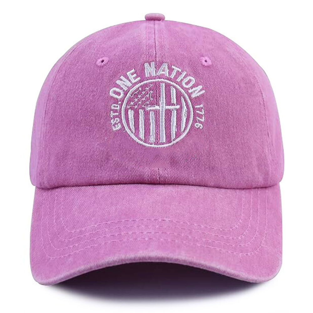 Vintage Washed Baseball Cap Hot Pink Custom Embroidery Logo on Front Side Structured/Unstructured Magic Sticker Tag on Sweatband