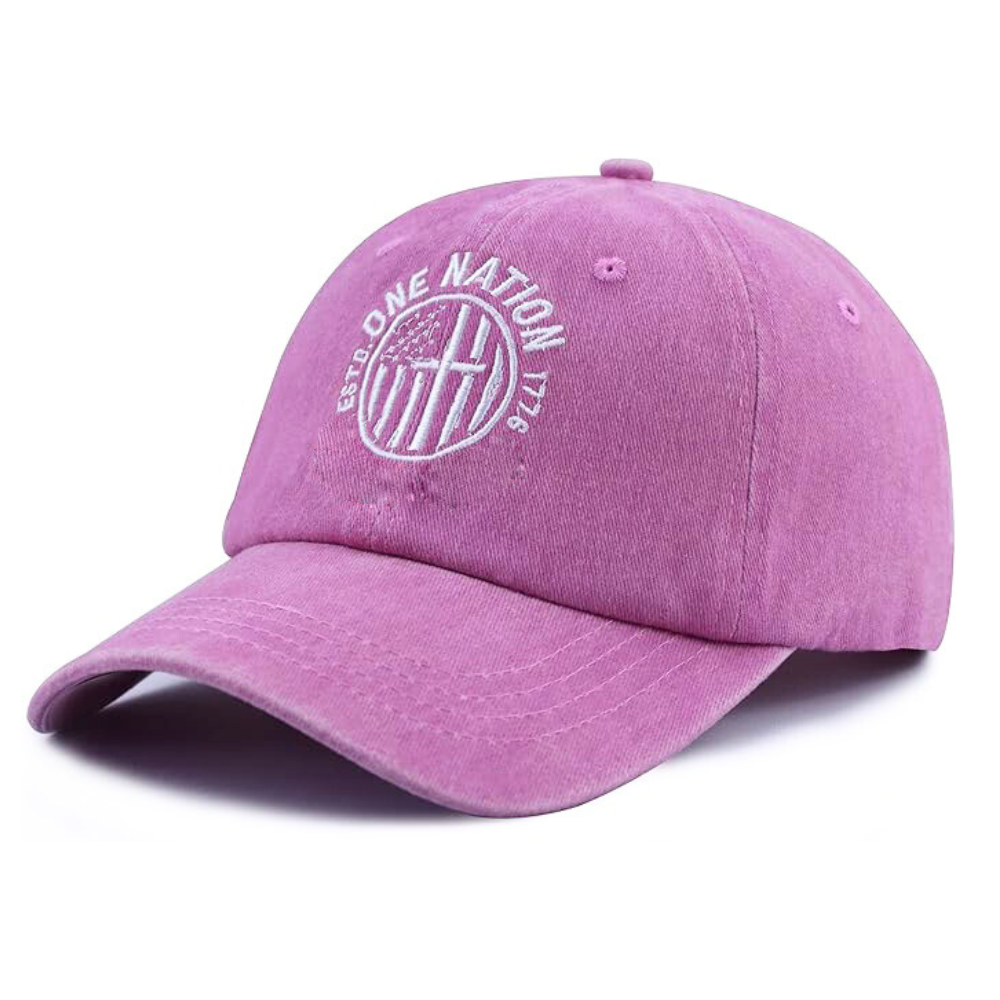 Vintage Washed Baseball Cap Hot Pink Custom Embroidery Logo on Front Side Structured/Unstructured Magic Sticker Tag on Sweatband 3