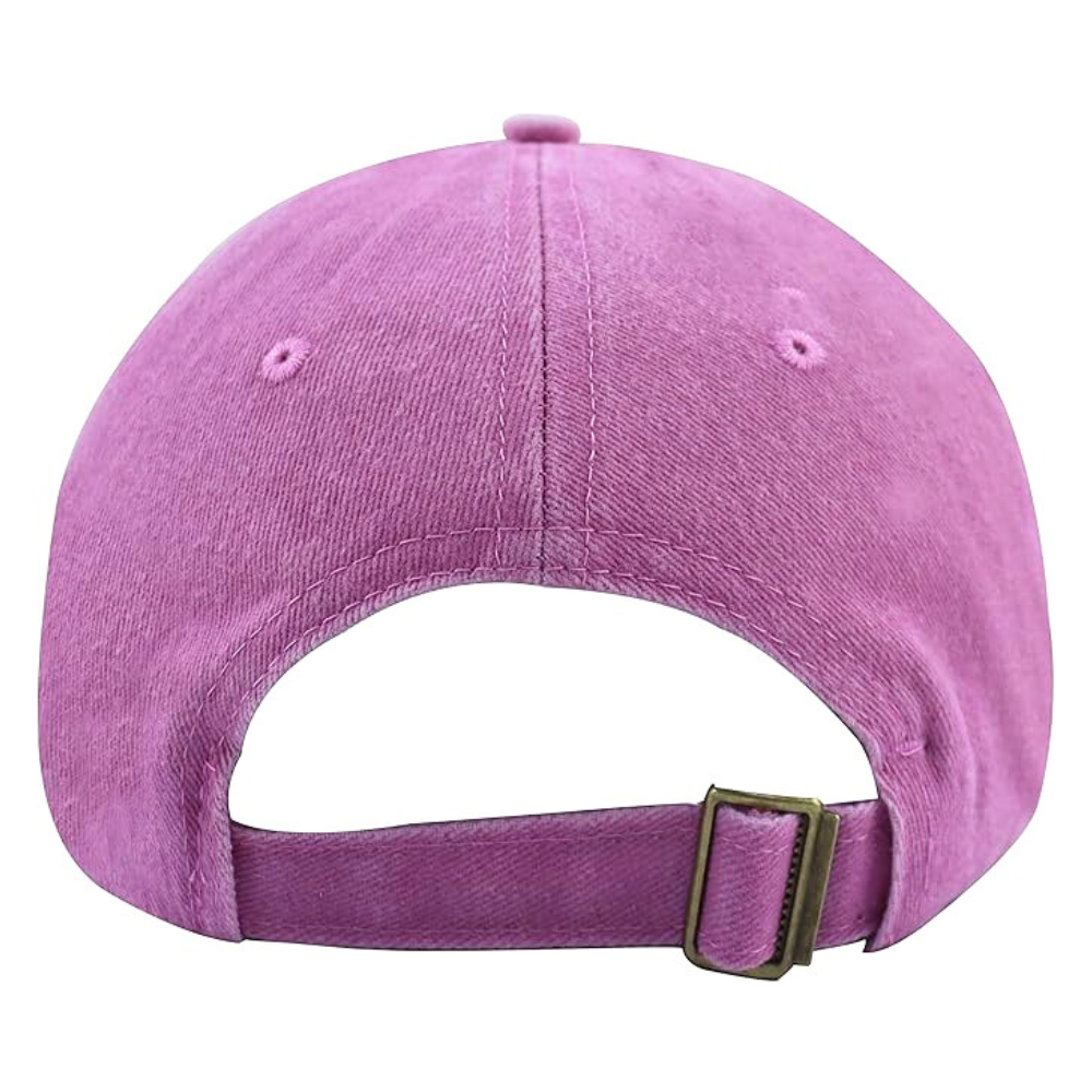 Vintage Washed Baseball Cap Hot Pink Custom Embroidery Logo on Front Side Structured/Unstructured Magic Sticker Tag on Sweatband 6