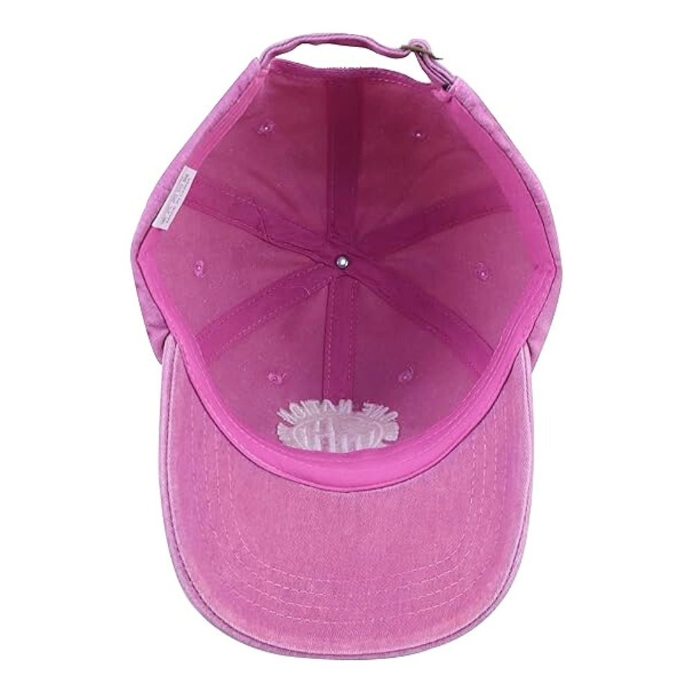 Vintage Washed Baseball Cap Hot Pink Custom Embroidery Logo on Front Side Structured/Unstructured Magic Sticker Tag on Sweatband 5