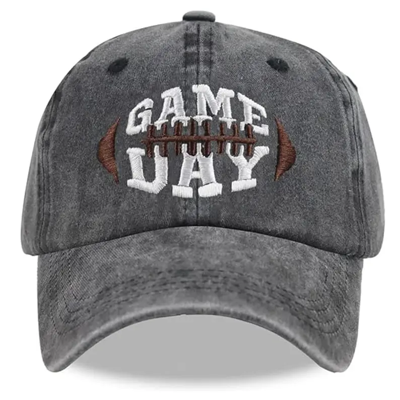 Washed Baseball Cap From Vietnam With Game Day Football Embroidered Logo Adjustable Cotton Hat For Team Spirit Outdoor Fans L01