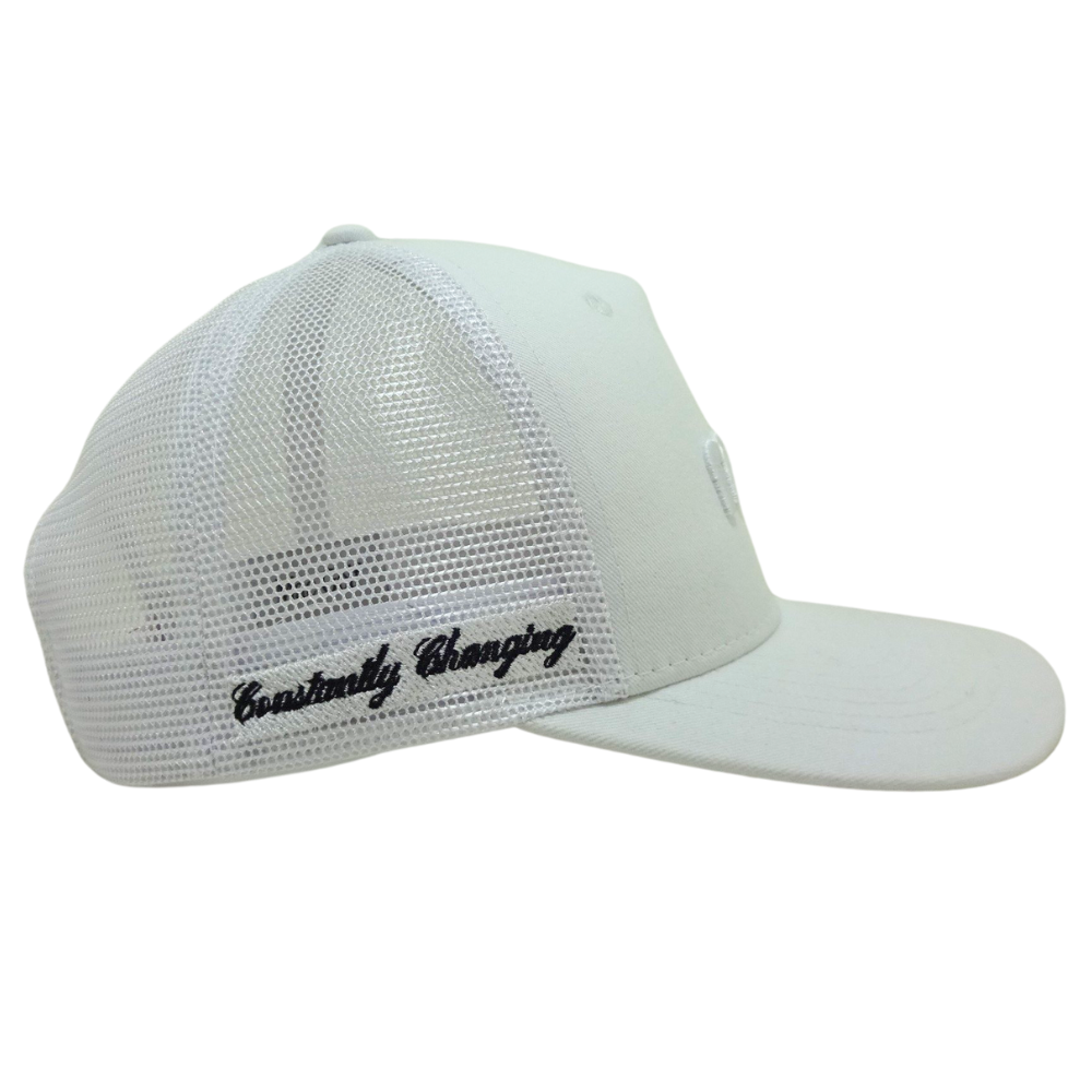 White 3D Embroidered Snapback Trucker Hat Structured Letter Pattern Your Own Logo on Left Side Single Breasted Buckle Wholesale 5