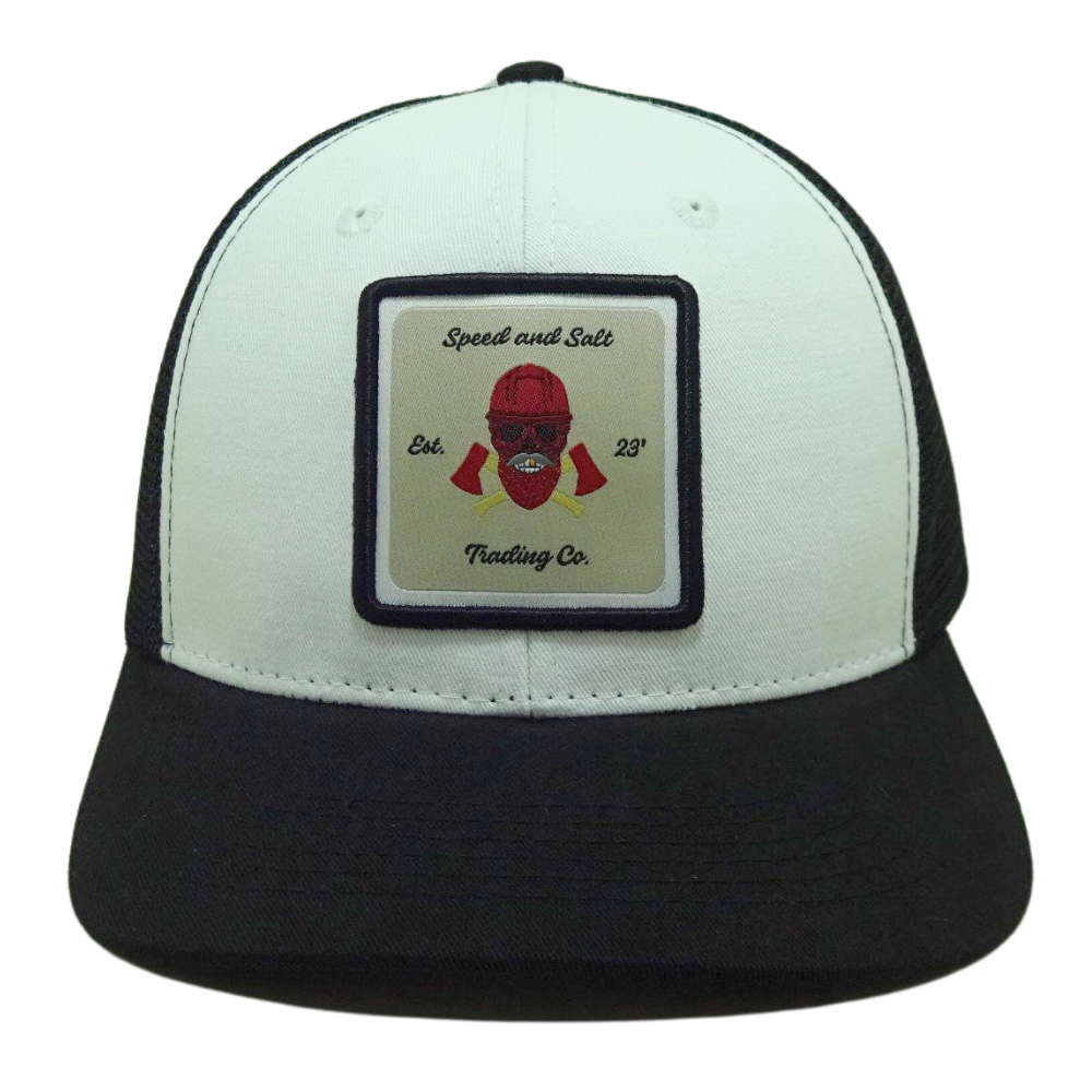 White Black Foam Trucker 6 Panel Woven Patch Flat Brim Structured Mesh Single Breasted Buckle for Your Brand Promotion Wholesale 2