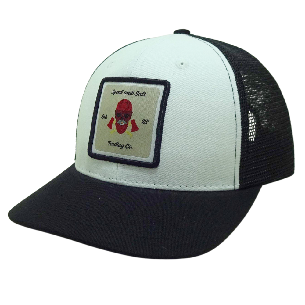 White Black Foam Trucker 6 Panel Woven Patch Flat Brim Structured Mesh Single Breasted Buckle for Your Brand Promotion Wholesale 3