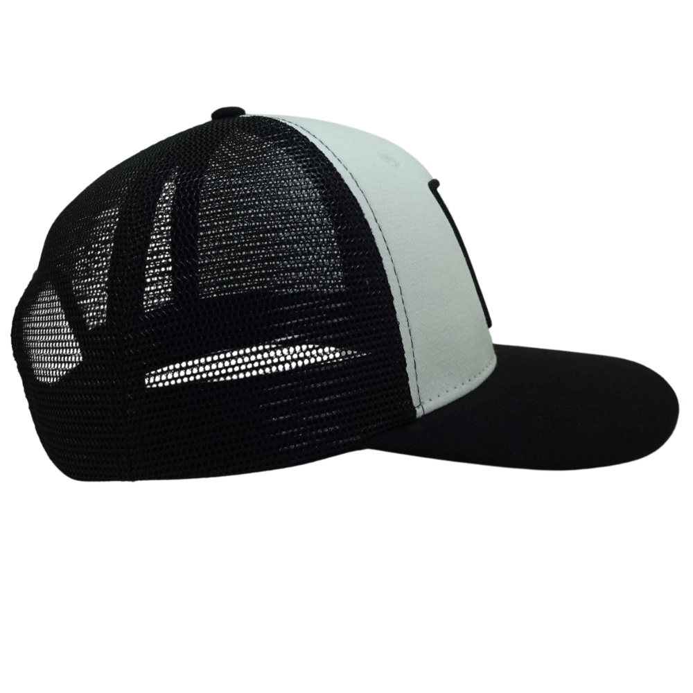 White Black Foam Trucker 6 Panel Woven Patch Flat Brim Structured Mesh Single Breasted Buckle for Your Brand Promotion Wholesale 5
