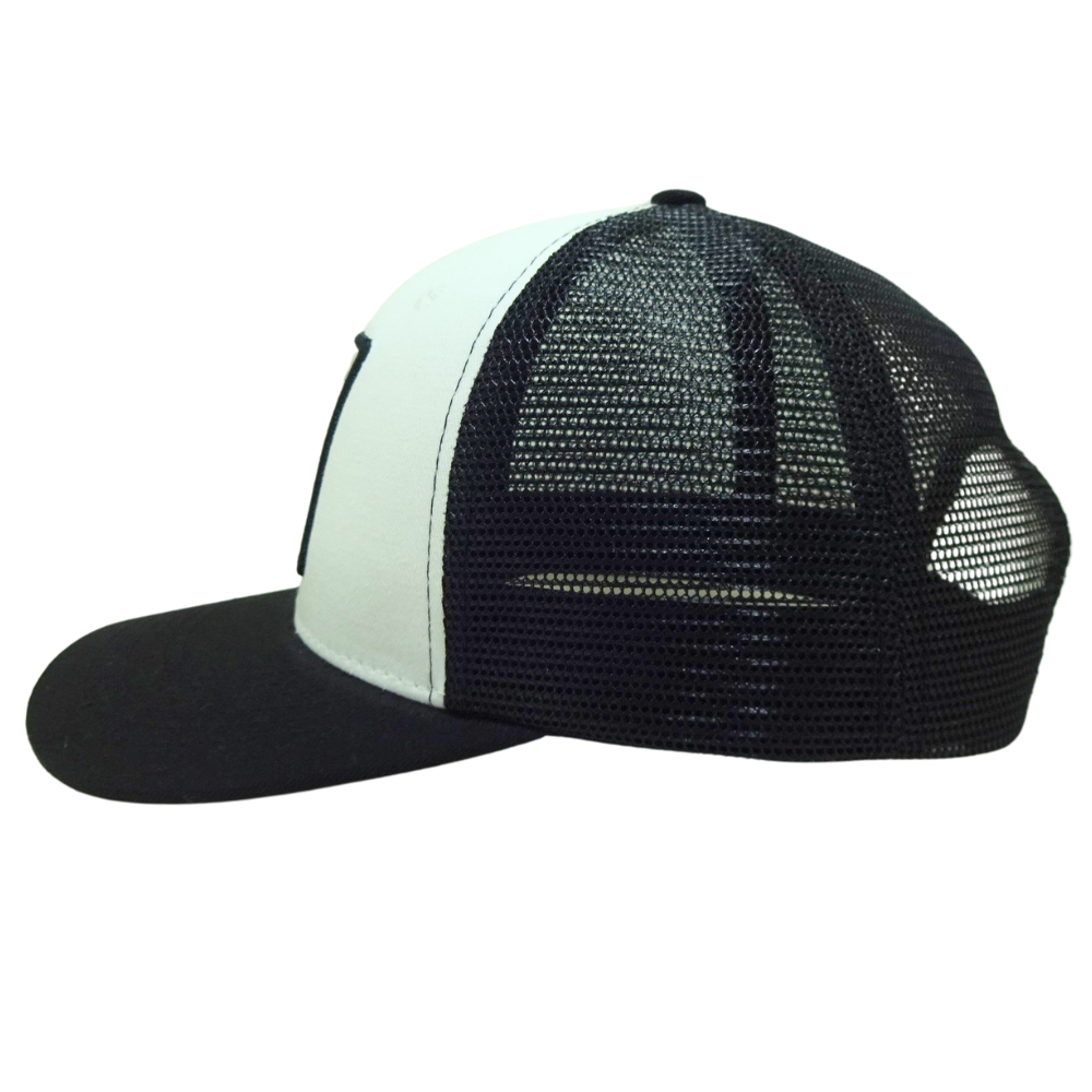White Black Foam Trucker 6 Panel Woven Patch Flat Brim Structured Mesh Single Breasted Buckle for Your Brand Promotion Wholesale 4