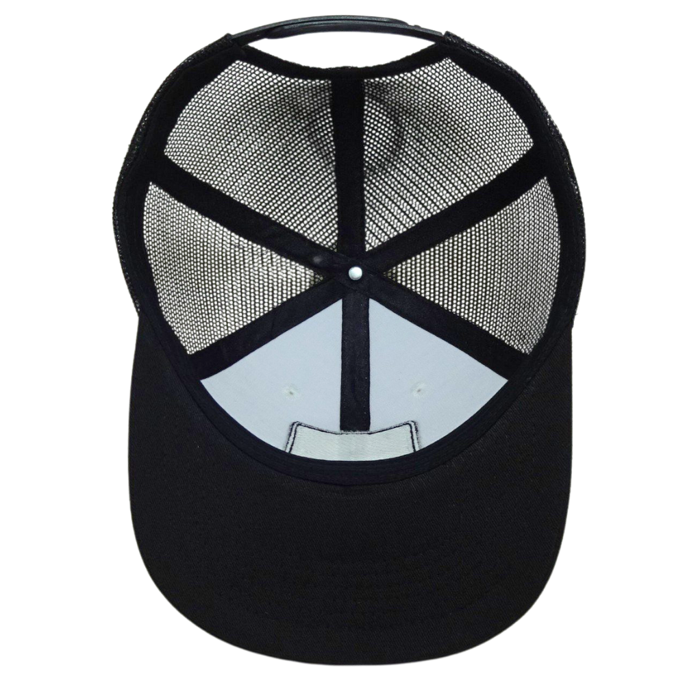 White Black Foam Trucker 6 Panel Woven Patch Flat Brim Structured Mesh Single Breasted Buckle for Your Brand Promotion Wholesale 6