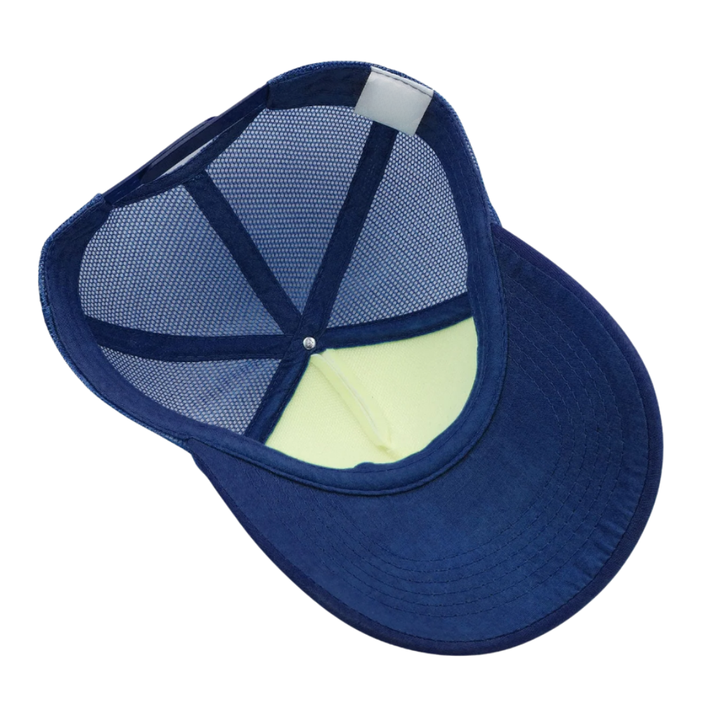 White/Blue Foam Trucker Hat 5 Panel Curved Brim Inner Lining Tag On Sweatband Adjustable Snapback Closure For Men Women Sporty 5