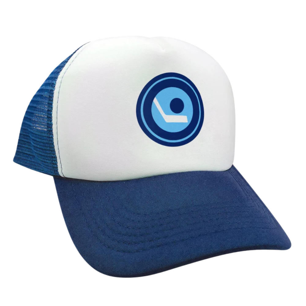 White/Blue Foam Trucker Hat 5 Panel Curved Brim Inner Lining Tag On Sweatband Adjustable Snapback Closure For Men Women Sporty 2