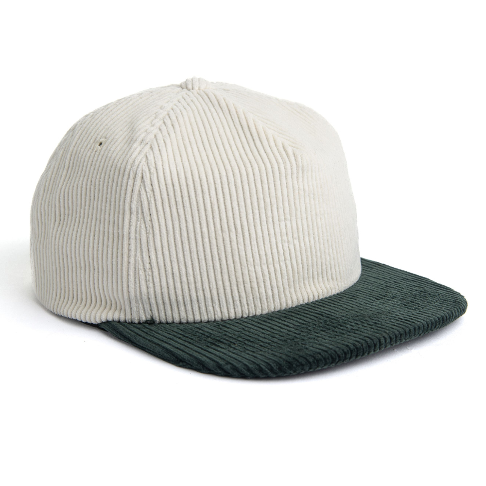 White/Green Corduroy Snapback 5 Panel Embroidered Mallard on Front Flat Brim Custom Structured/Unstructured Caps for All Ages 3