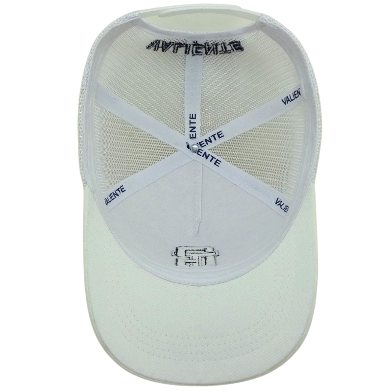 White Mesh Trucker Hat with Bold 3D Embroidery Logo Front Panel Curved Brim Label Inner Tape Caps Vietnam OEM Manufacturer 6