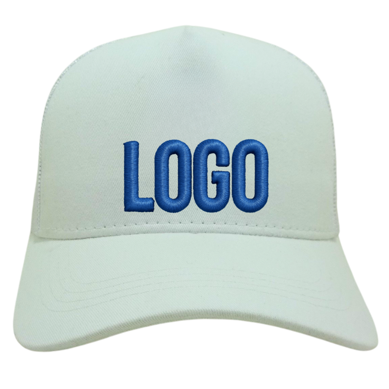 White Mesh Trucker Hat with Bold 3D Embroidery Logo Front Panel Curved Brim Label Inner Tape Caps Vietnam OEM Manufacturer 2
