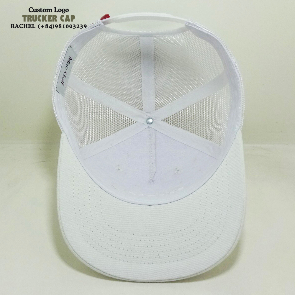White Trucker Hats 6 Panel Gorras Structured Caps 3D Embroidered Logo On Front And Left Private Label Adjustable Snapback Unisex 6