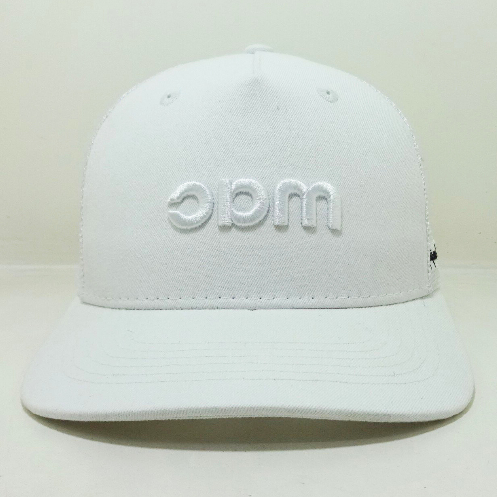 White Trucker Hats 6 Panel Gorras Structured Caps 3D Embroidered Logo On Front And Left Private Label Adjustable Snapback Unisex 2