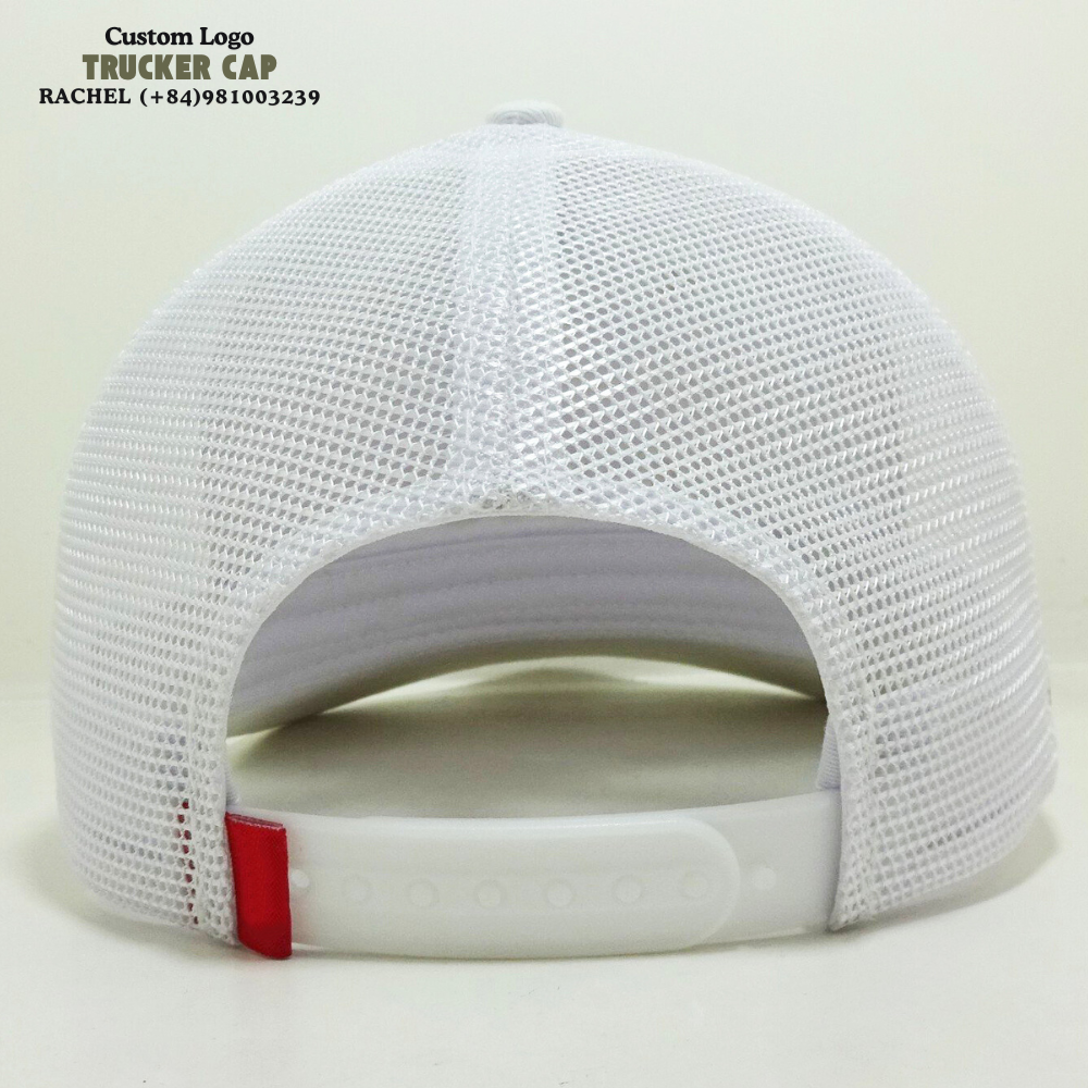 White Trucker Hats 6 Panel Gorras Structured Caps 3D Embroidered Logo On Front And Left Private Label Adjustable Snapback Unisex 7