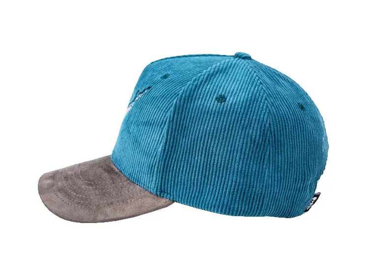 Wholesale 5 Panel Custom Corduroy Baseball Cap Embroidery Logo Vintage 2 Tone Curved Visor High Quality Adjustable Baseball Cap 3