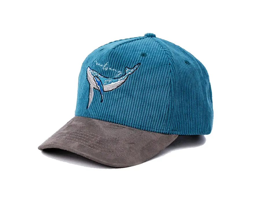 Wholesale 5 Panel Custom Corduroy Baseball Cap Embroidery Logo Vintage 2 Tone Curved Visor High Quality Adjustable Baseball Cap 2
