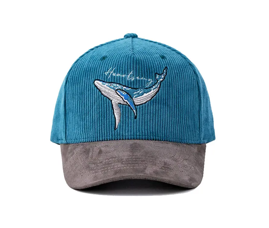 Wholesale 5 Panel Custom Corduroy Baseball Cap Embroidery Logo Vintage 2 Tone Curved Visor High Quality Adjustable Baseball Cap 1