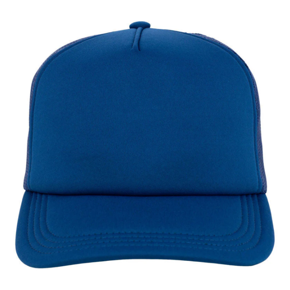 Wholesale 5 Panel Foam Trucker Hat Blue Embroidered Logo on Front Side Breathable Mesh Adjustable Single Row Buckle High Quality 3