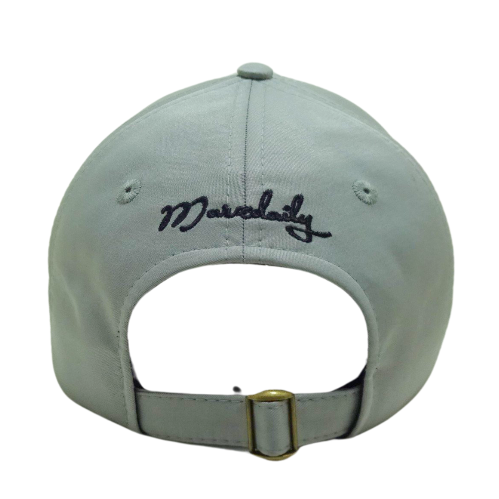 Wholesale 6 Panel Baseball Cap Custom Flat 2D Embroidered Coconut Tree on Front Side and Logo on Back Gray Color Mental Buckle 7