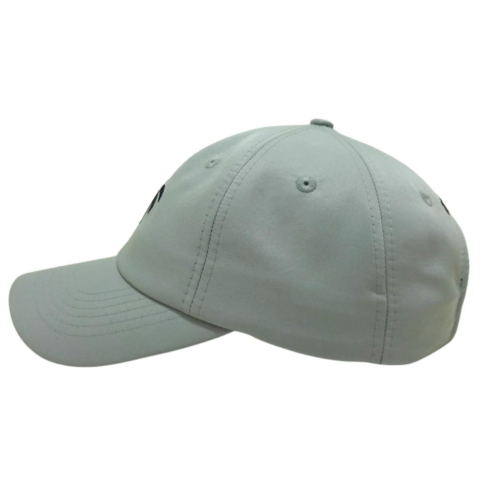 Wholesale 6 Panel Baseball Cap Custom Flat 2D Embroidered Coconut Tree on Front Side and Logo on Back Gray Color Mental Buckle 4