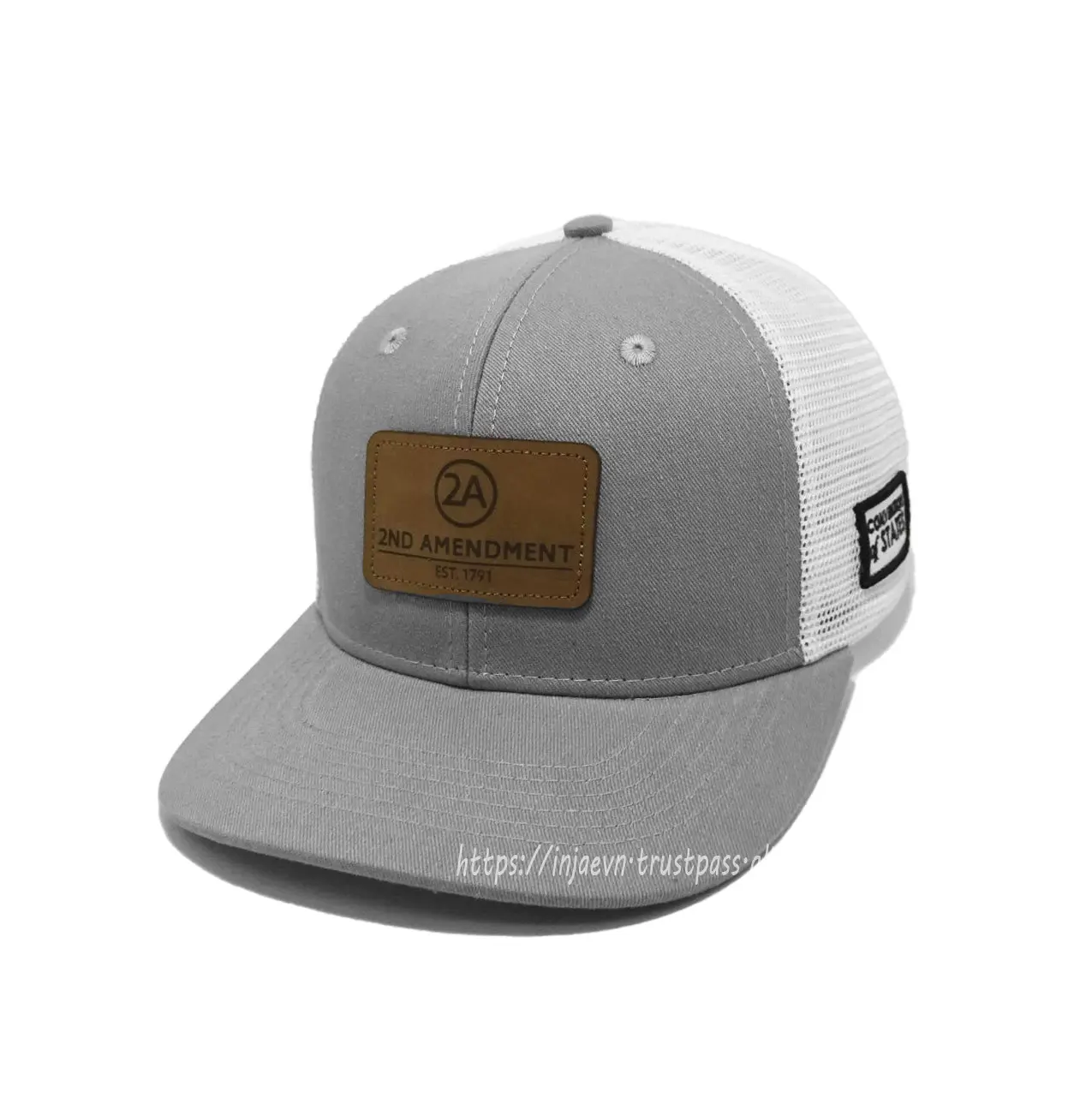 Wholesale 6-Panel Custom Leather Patch Logo High Quality Grey Color Trucker Hat for Men in Vietnam Factory