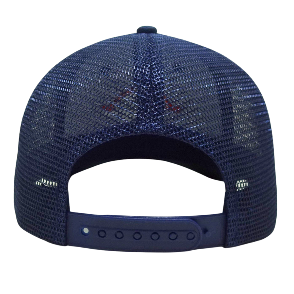 Wholesale 6 Panel Navy Blue Cartoon Character Pattern Trucker Hat Structured Cap Plastic Single Breasted Buckle High Quality OEM 7