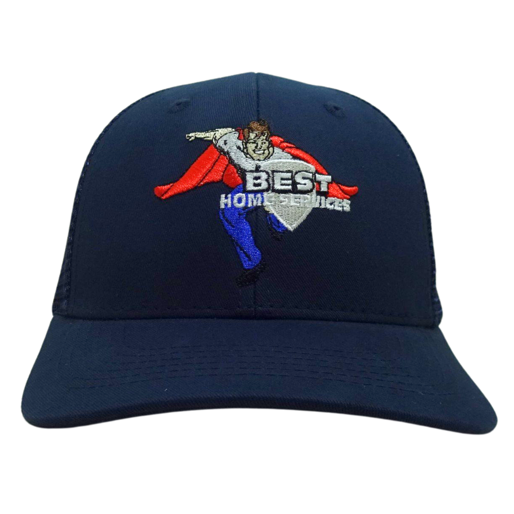 Wholesale 6 Panel Navy Blue Cartoon Character Pattern Trucker Hat Structured Cap Plastic Single Breasted Buckle High Quality OEM 3