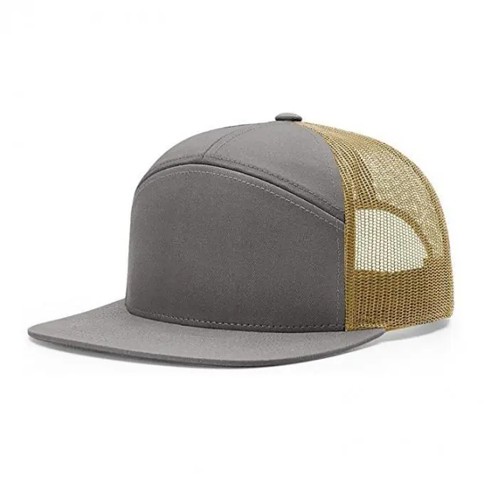 Wholesale 7-Panel Flat Brim Custom Logo High Quality Various Color Medium Profile Mesh Back Adjustable High Fashion Trucker Hat 4