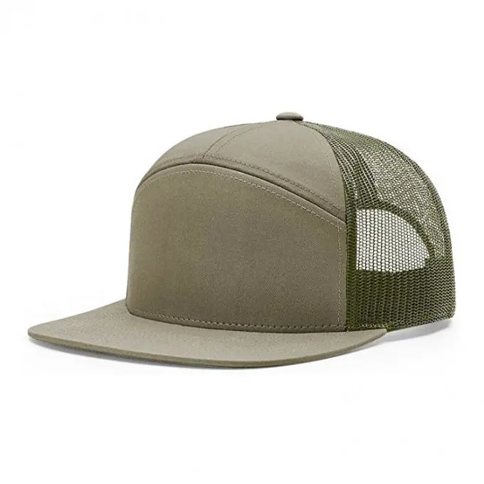 Wholesale 7-Panel Flat Brim Custom Logo High Quality Various Color Medium Profile Mesh Back Adjustable High Fashion Trucker Hat 3
