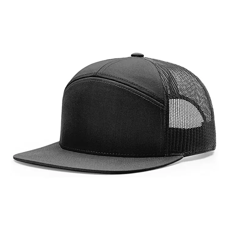 Wholesale 7-Panel Flat Brim Custom Logo High Quality Various Color Medium Profile Mesh Back Adjustable High Fashion Trucker Hat 2