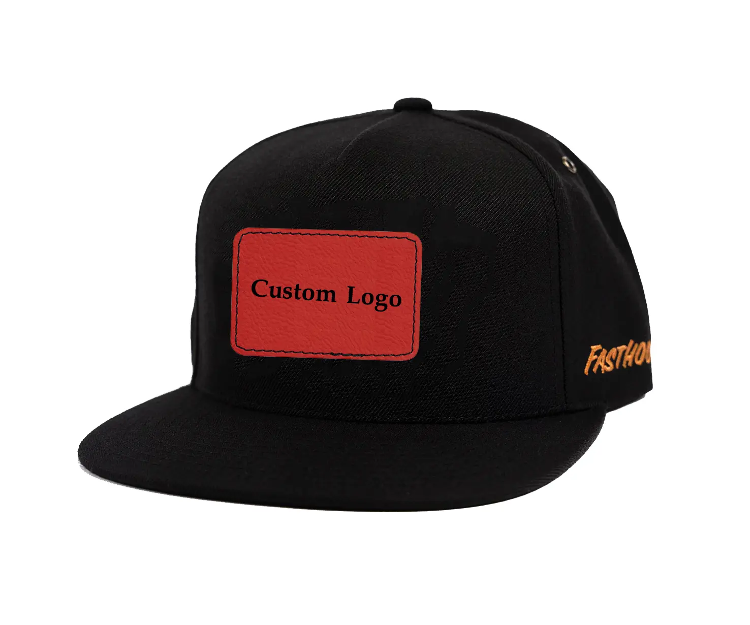 Wholesale Adjustable High Quality Custom Logo 100% Cotton 5 Panels Flat Brim Black and Buff Color High Profile Snapback Cap 2