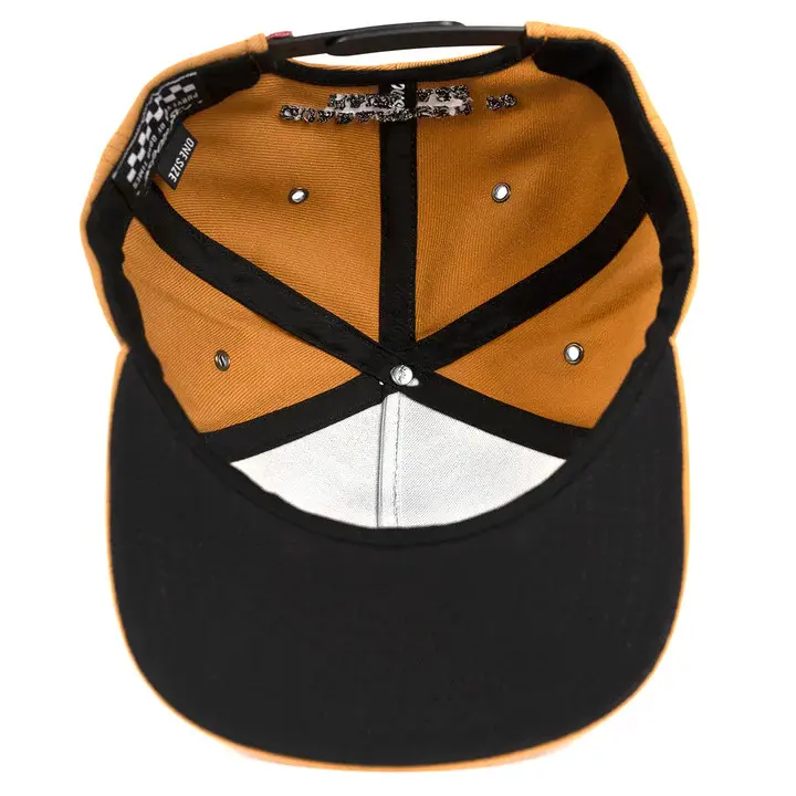 Wholesale Adjustable High Quality Custom Logo 100% Cotton 5 Panels Flat Brim Black and Buff Color High Profile Snapback Cap 6