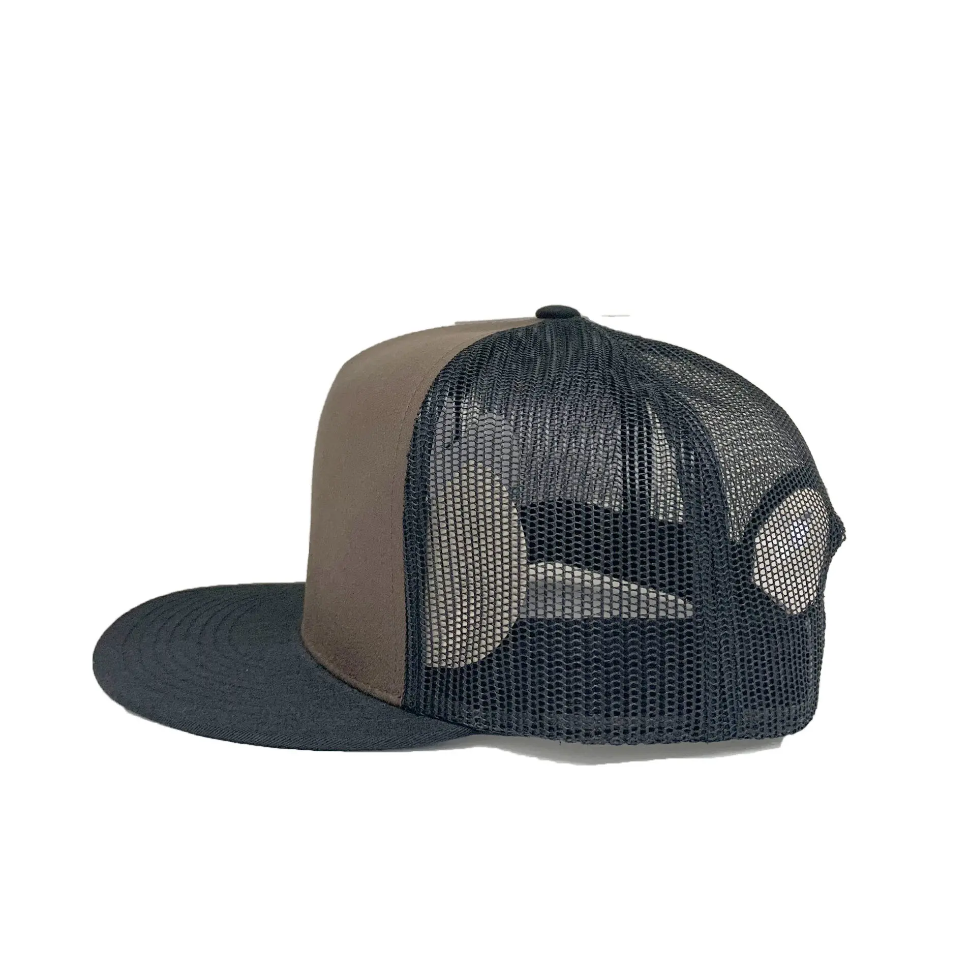 Wholesale Blank Cap High Profile Black Brown Color Polyester Structured Trucker Hat High Quality Flat Brim Cap Vietnam Factory 2