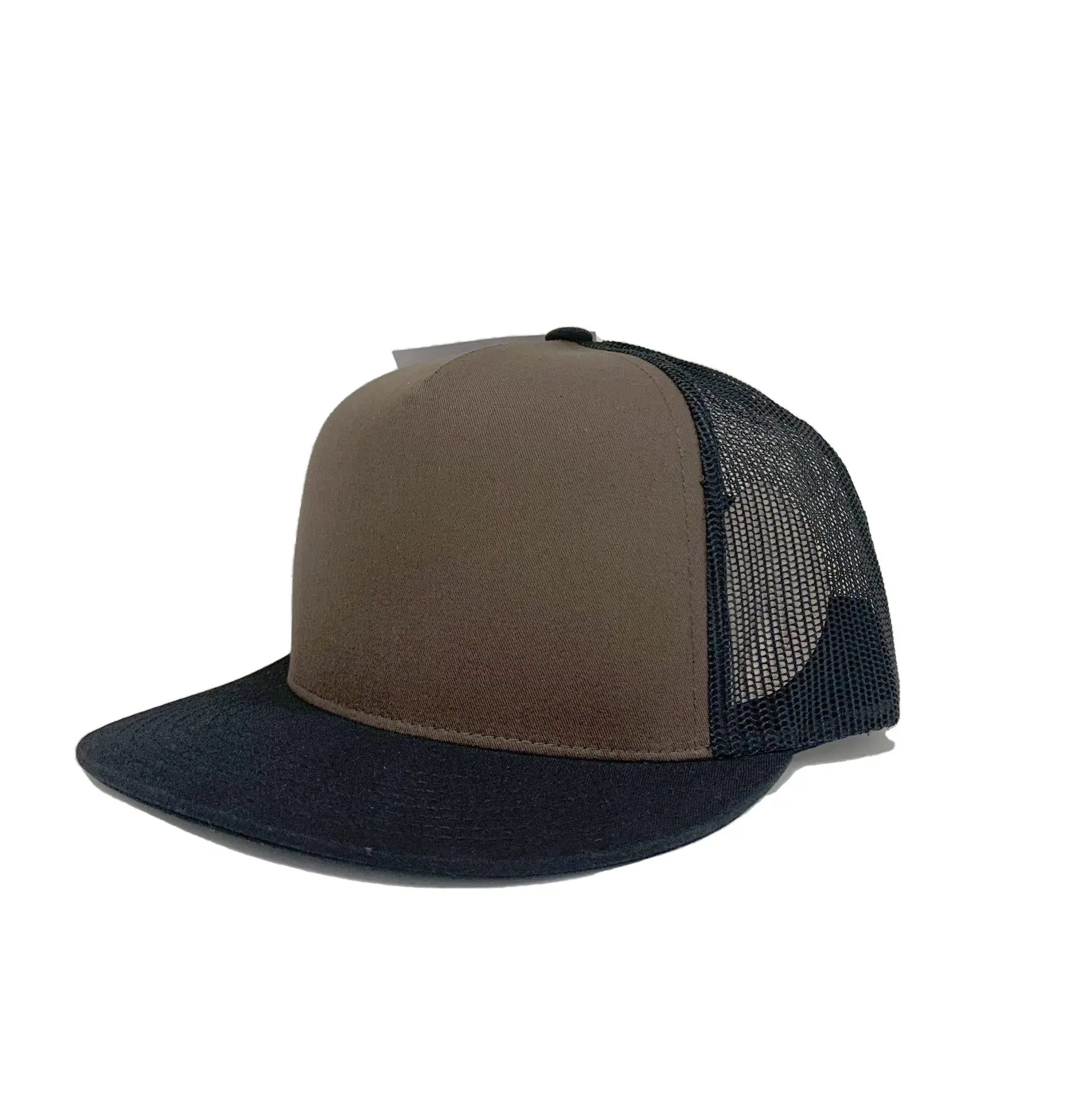 Wholesale Blank Cap High Profile Black Brown Color Polyester Structured Trucker Hat High Quality Flat Brim Cap Vietnam Factory 3